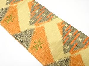 手織り紬　幾何学に古典柄織り出し名古屋帯